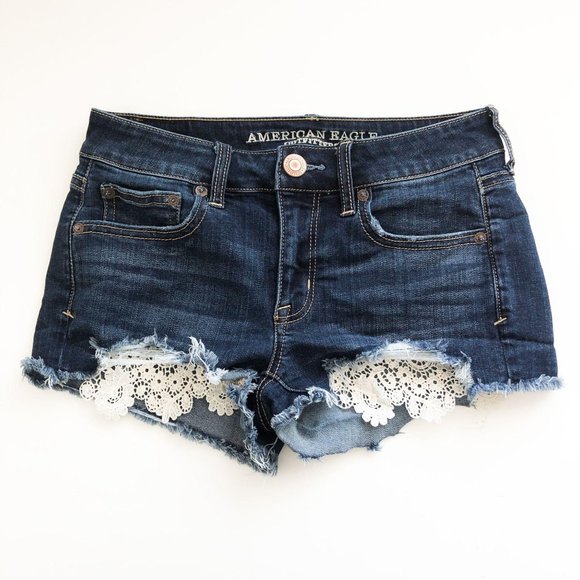 American Eagle Lace Pocket Shortie Jean Shorts 2
